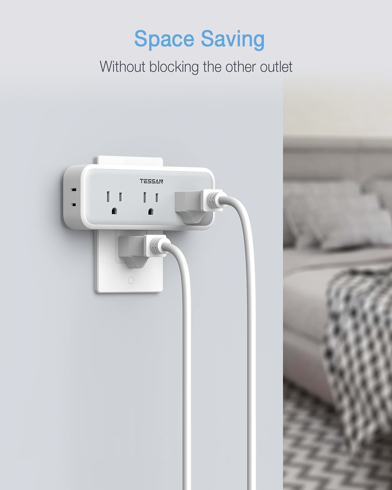 TESSAN travel-friendly plug splitter fits in luggage for trips.
