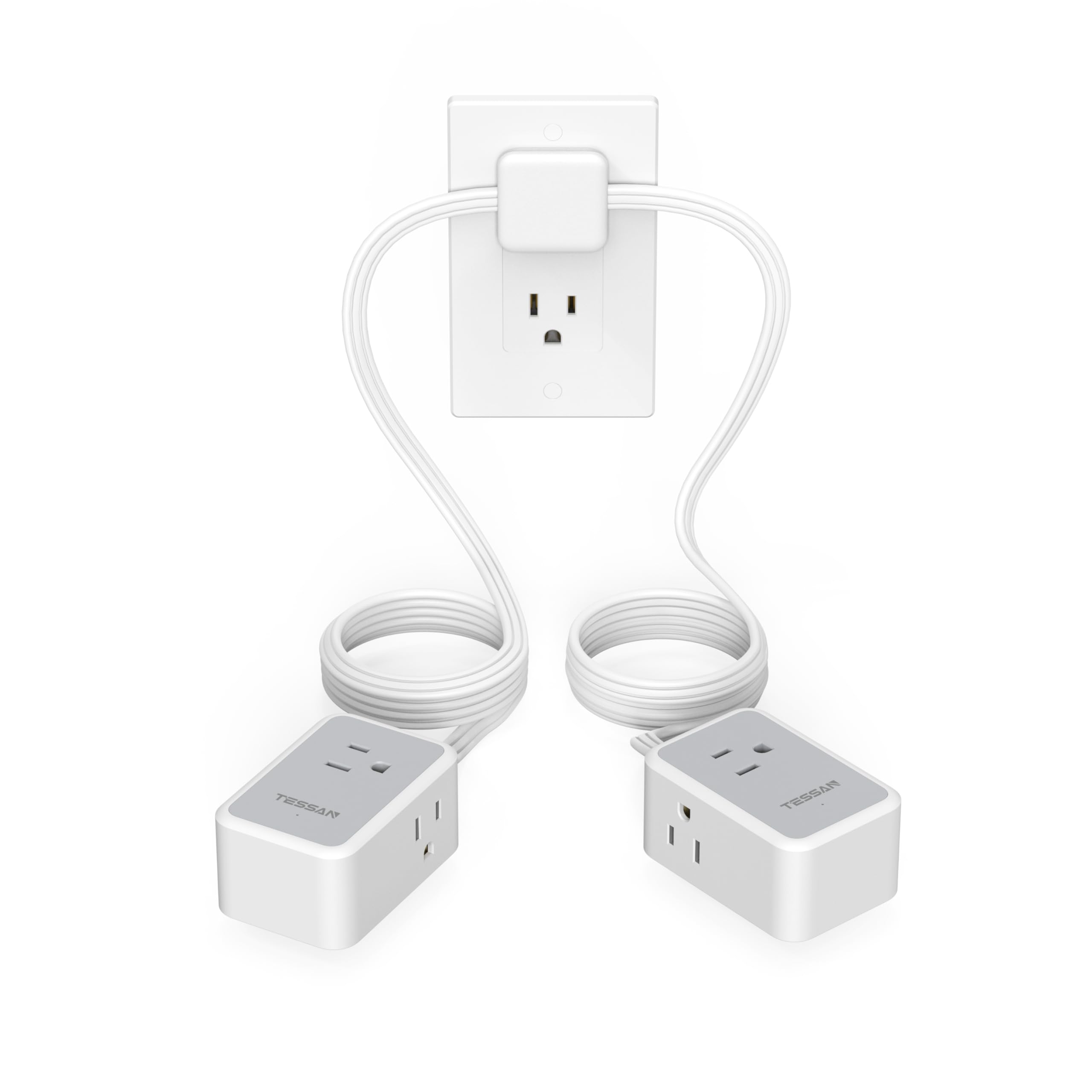 TESSAN twin extension cord front view with 12 ft reach and flat plug