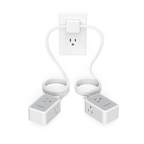 TESSAN twin extension cord front view with 12 ft reach and flat plug