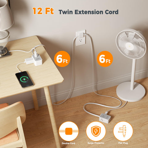 TESSAN flat plug design fits tight spaces behind furniture