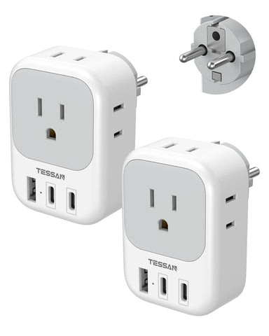TESSAN Type F adapter with 4 outlets for Europe travel.