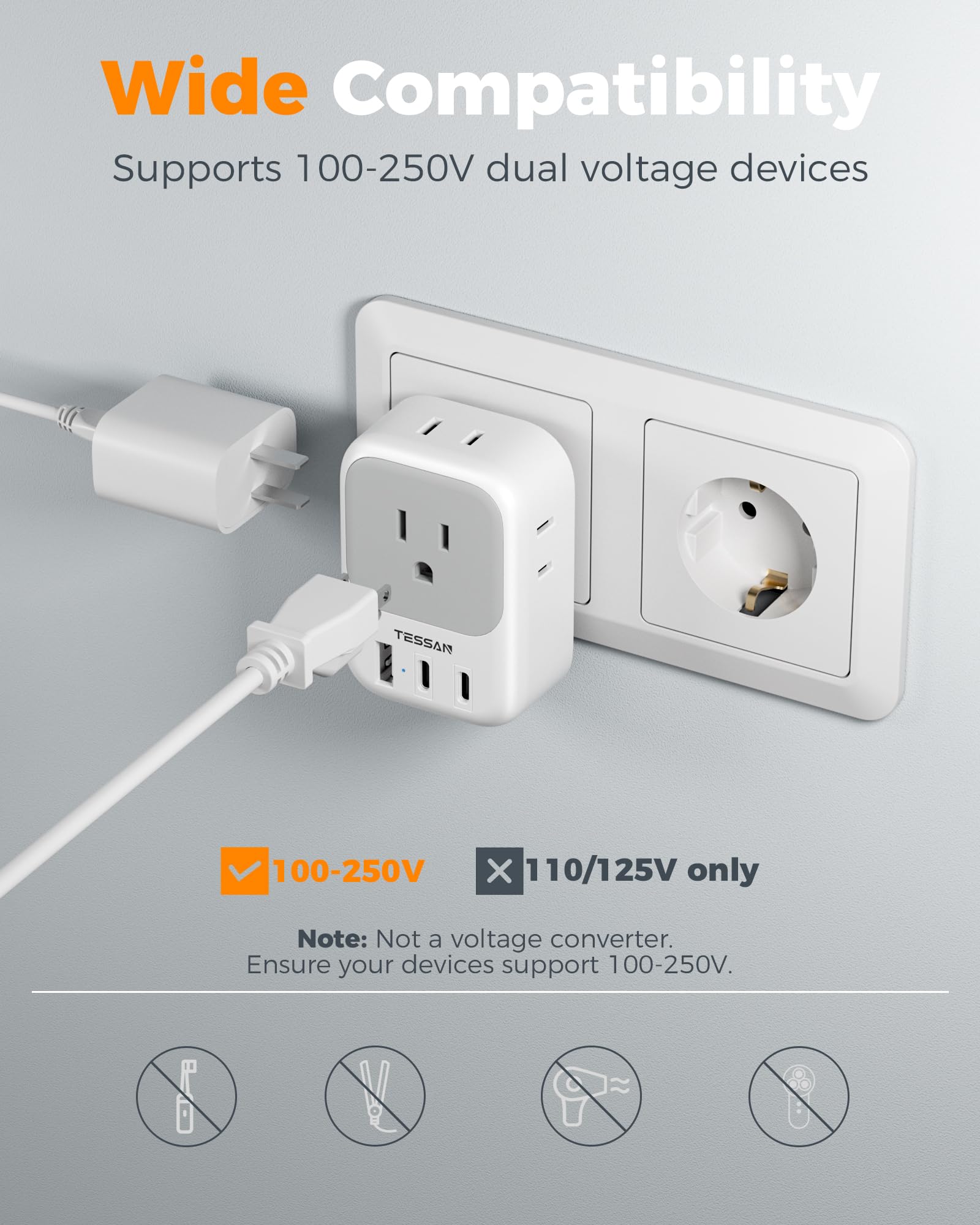 TESSAN cruise-ready adapter with multiple ports on board.