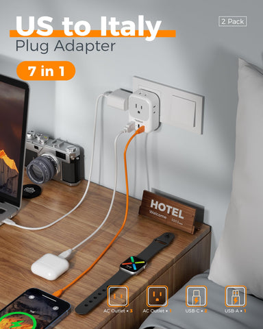 TESSAN Type L Italy adapter in compact design fits easily in bags.