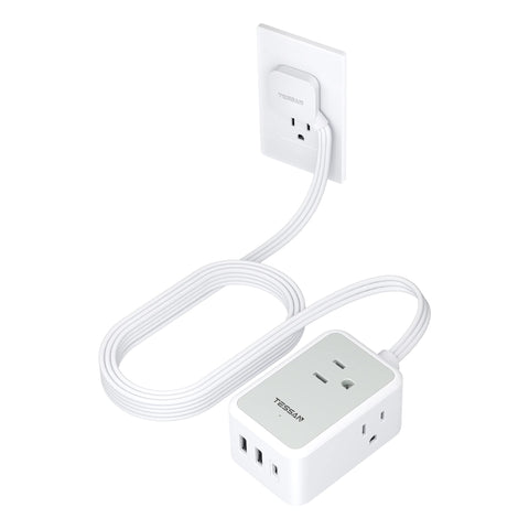 TESSAN ultra-thin flat extension cord with flat head for discreet wall mounting and space saving.