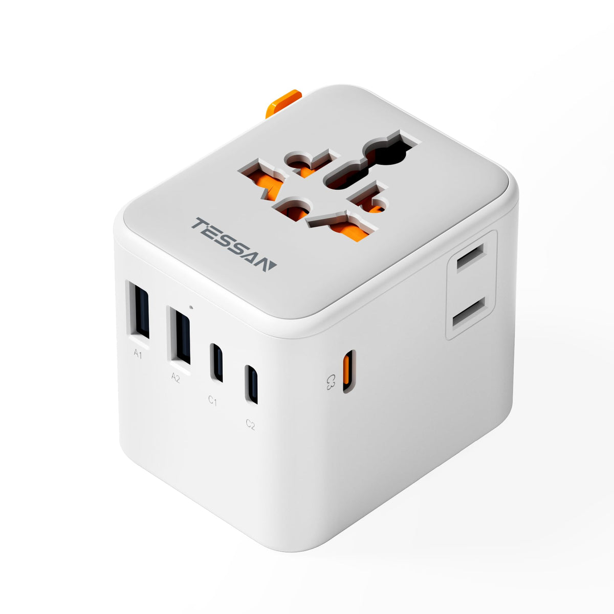 TESSAN universal travel adapter with 65W GaN for fast charging on the go.