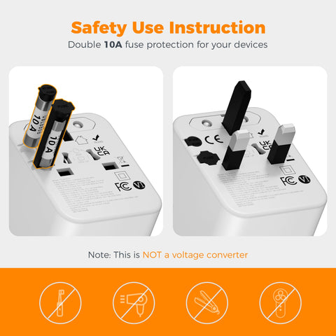 TESSAN universal travel adapter front view with six-in-one ports.