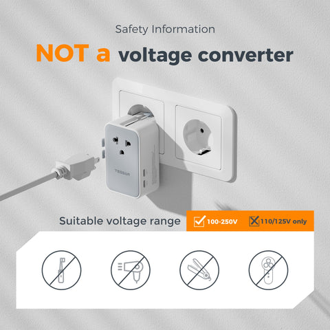 TESSAN compact-size travel adapter fits in luggage easily.