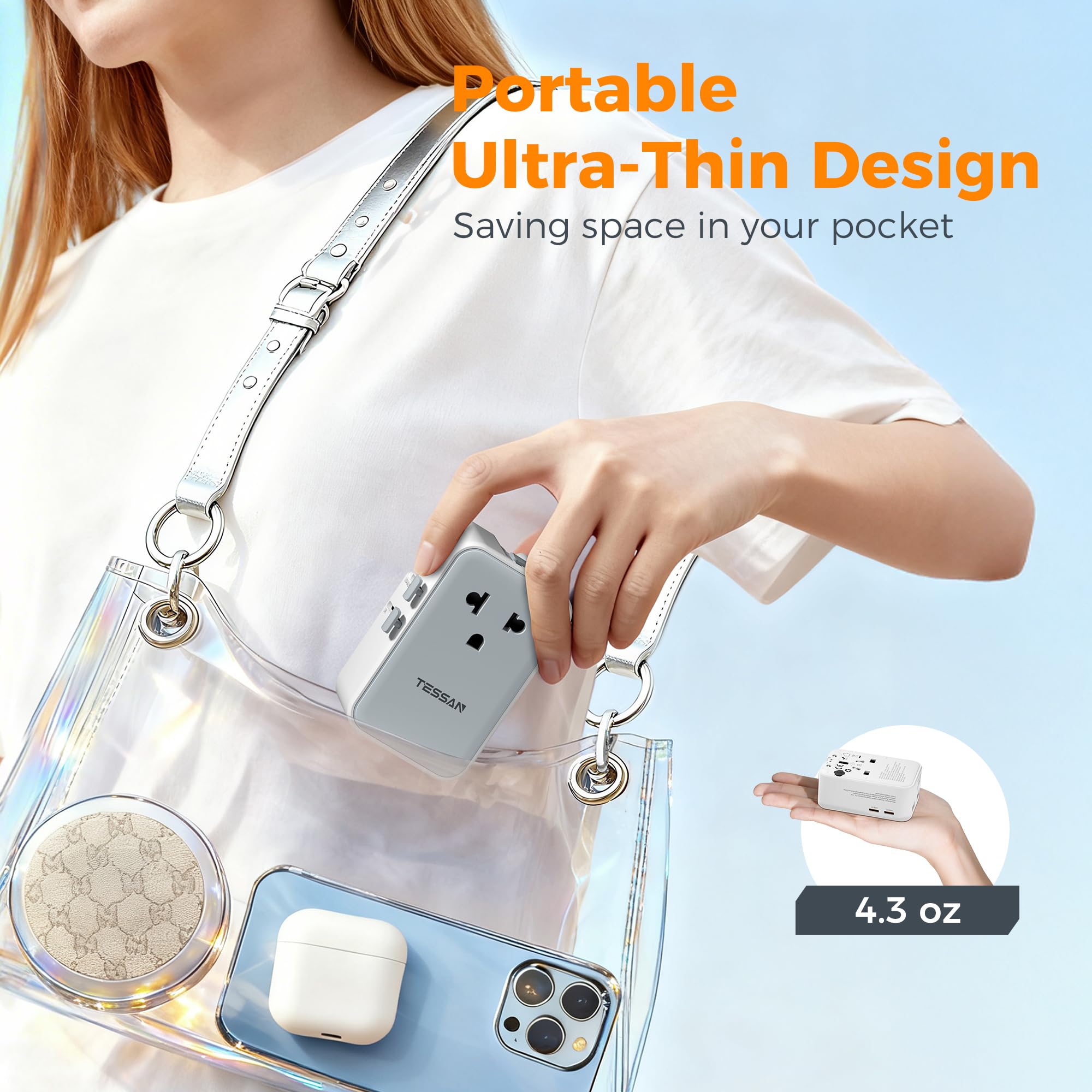 TESSAN travel adapter ideal for cruise ship travel and worldwide use.