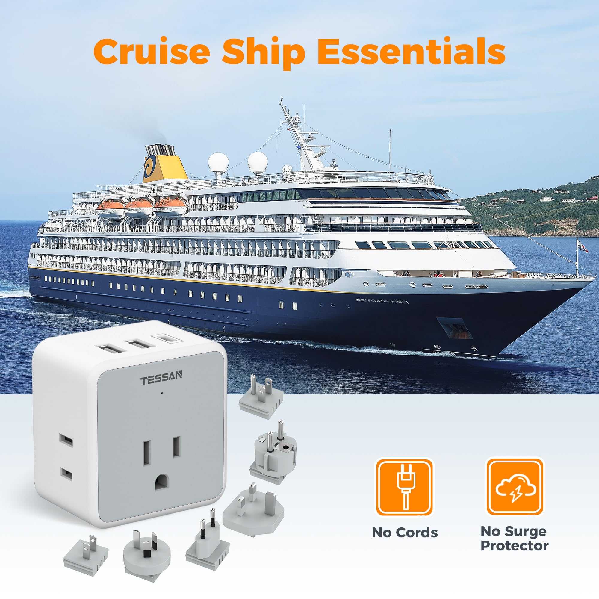 TESSAN grey finish travel adapter designed for everyday portability.