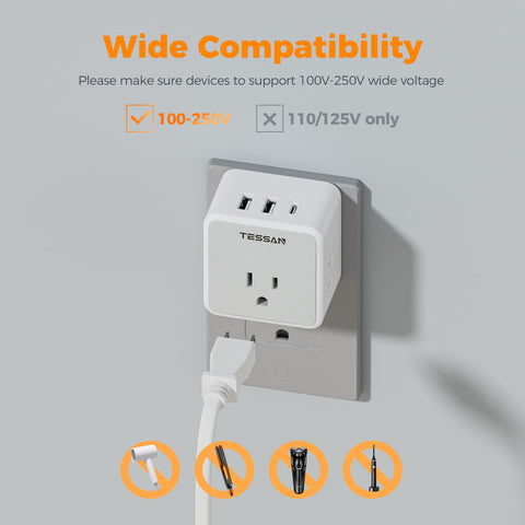 TESSAN USB-C port for fast charging while abroad.