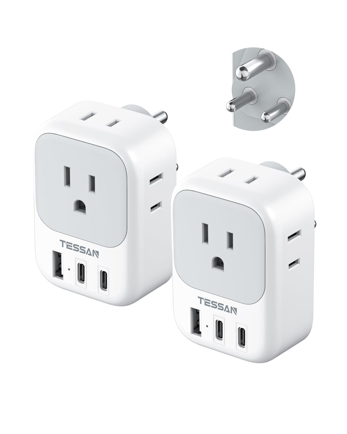 TESSAN US to India adapter with 4 outlets and USB-C ports for travel convenience