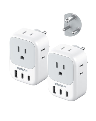 TESSAN US to India adapter with 4 outlets and USB-C ports for travel convenience
