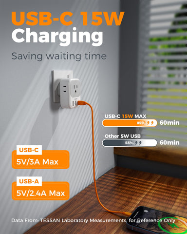 Compact, lightweight Tessan US-to-UK adapter fits easily in a carry-on.