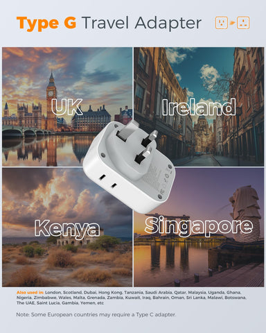 TESSAN US-to-UK adapter USB-C port enables on-the-go charging.