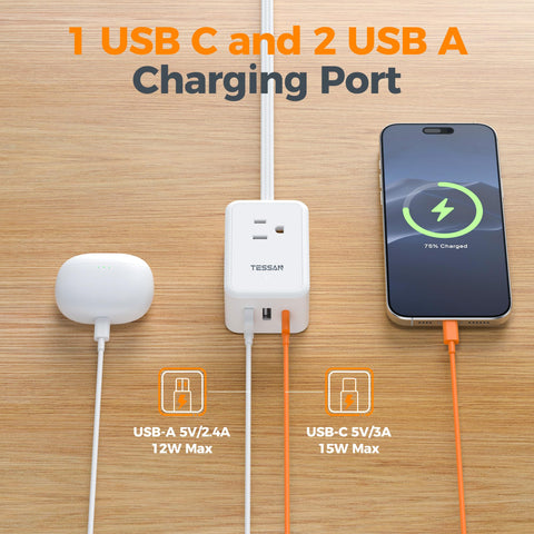 TESSAN USB-C and USB-A ports ready for fast charging multiple devices