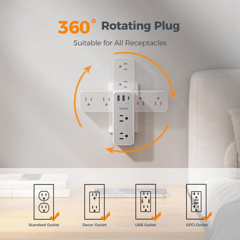 TESSAN USB-C and USB-A ports provide quick charging for devices.