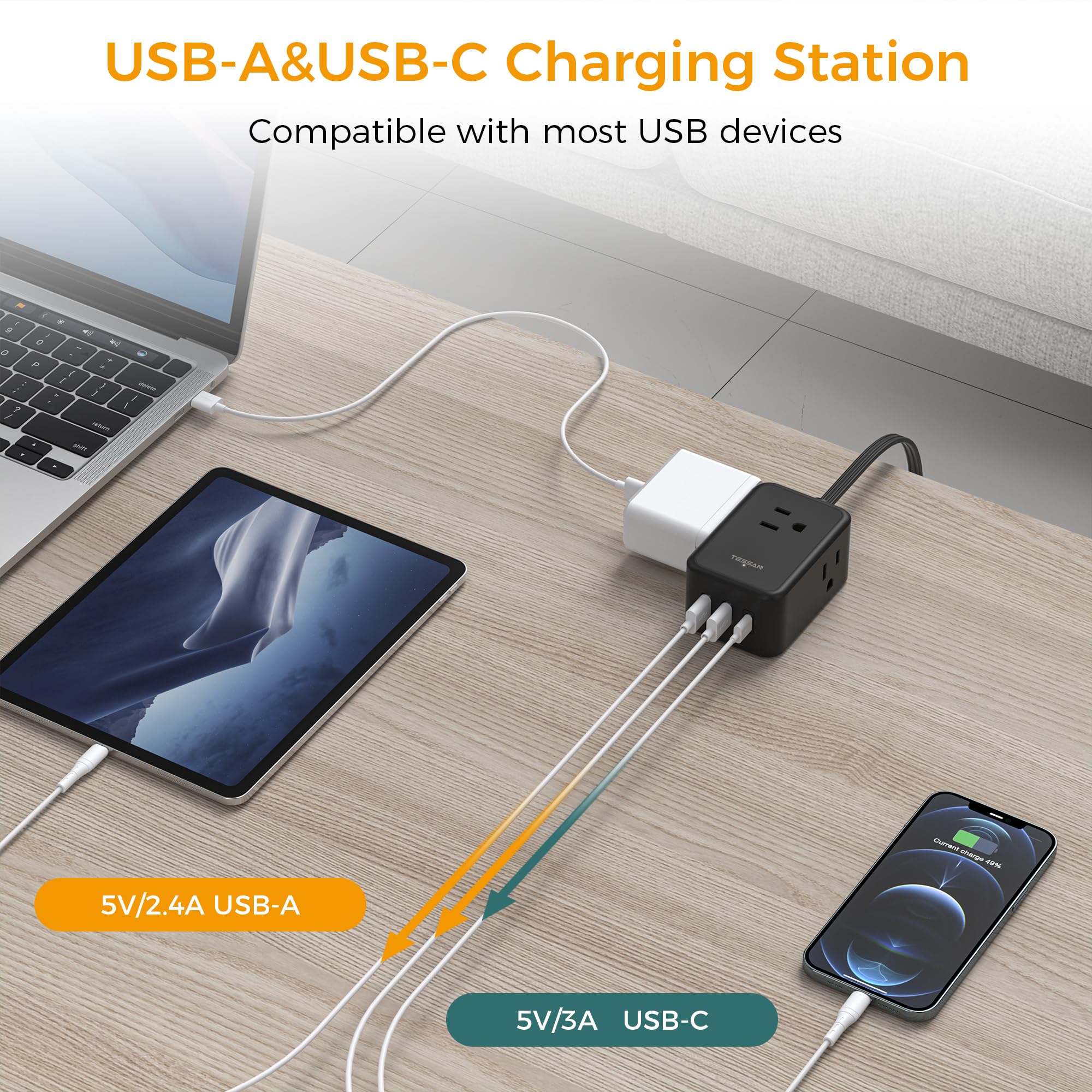 TESSAN USB-C port detail showing versatile charging option