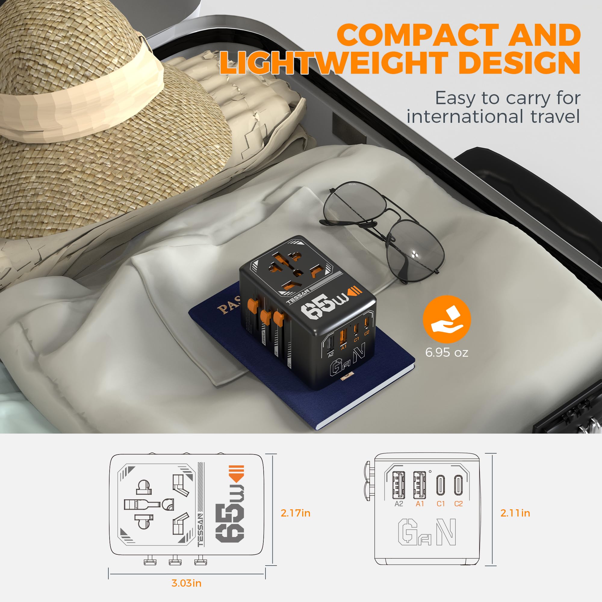 TESSAN USB ports ready to charge multiple devices simultaneously while traveling.