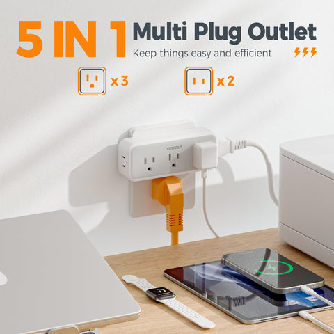 TESSAN wall plug extension demonstrates a compact design saving space.