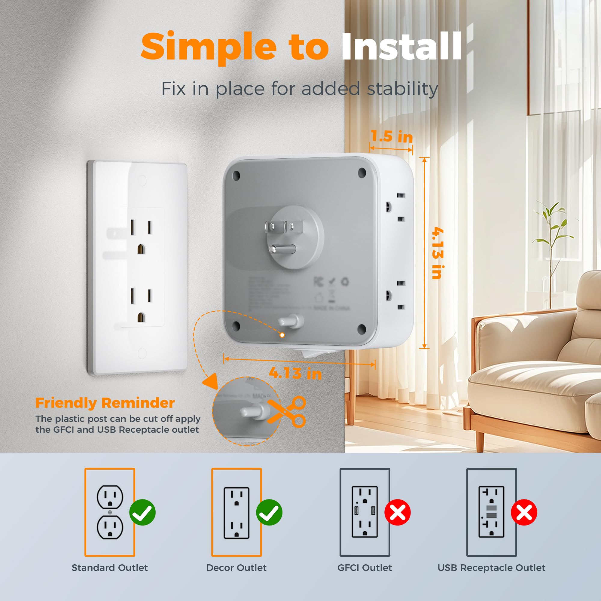 TESSAN wall surge protector with switch for easy on/off control of a desk setup.