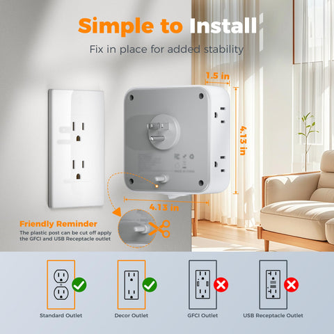 TESSAN wall surge protector with switch for easy on/off control of a desk setup.