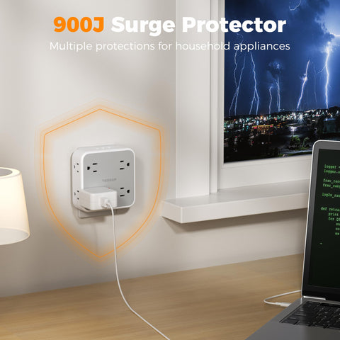 TESSAN wide-space outlet design avoids blocking large adapters and plugs.