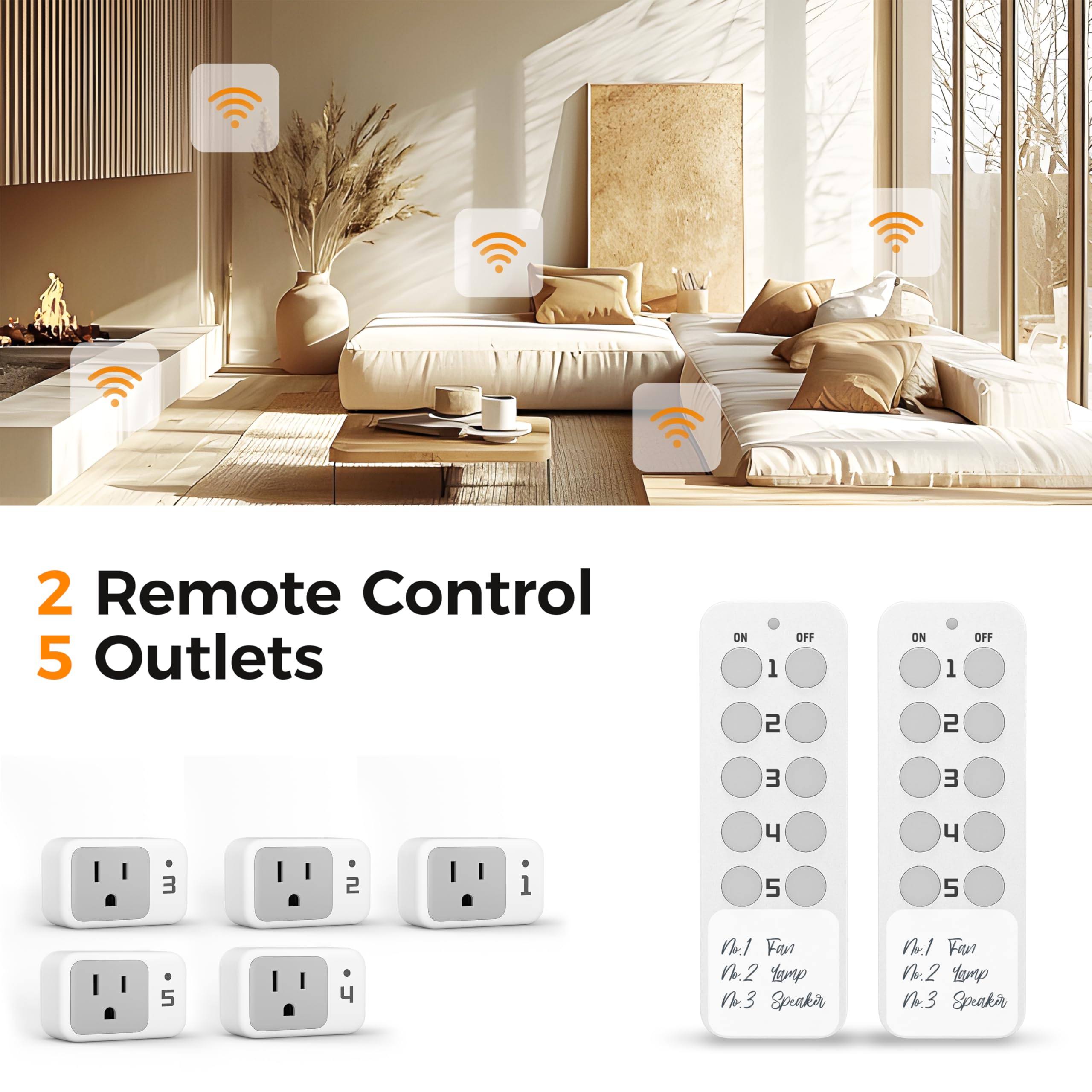 TESSAN wireless remote outlet in-use-living-room illustrates practical remote control