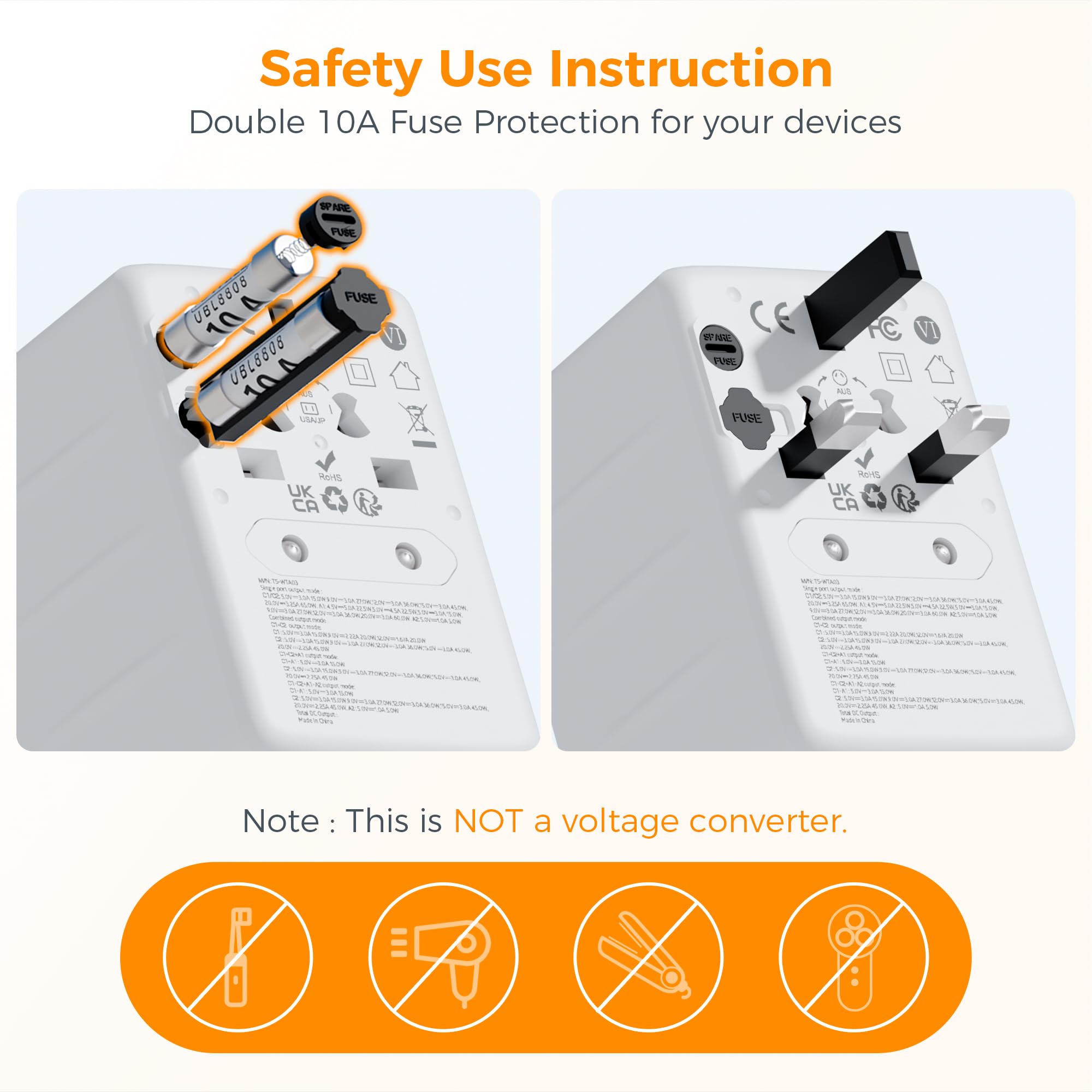 TESSAN worldwide socket coverage supports US EU UK AU plugs