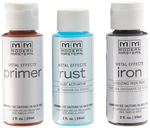 Testors Modern Masters Rust Finish Kit bottle shows authentic oxidation finish for metal projects.