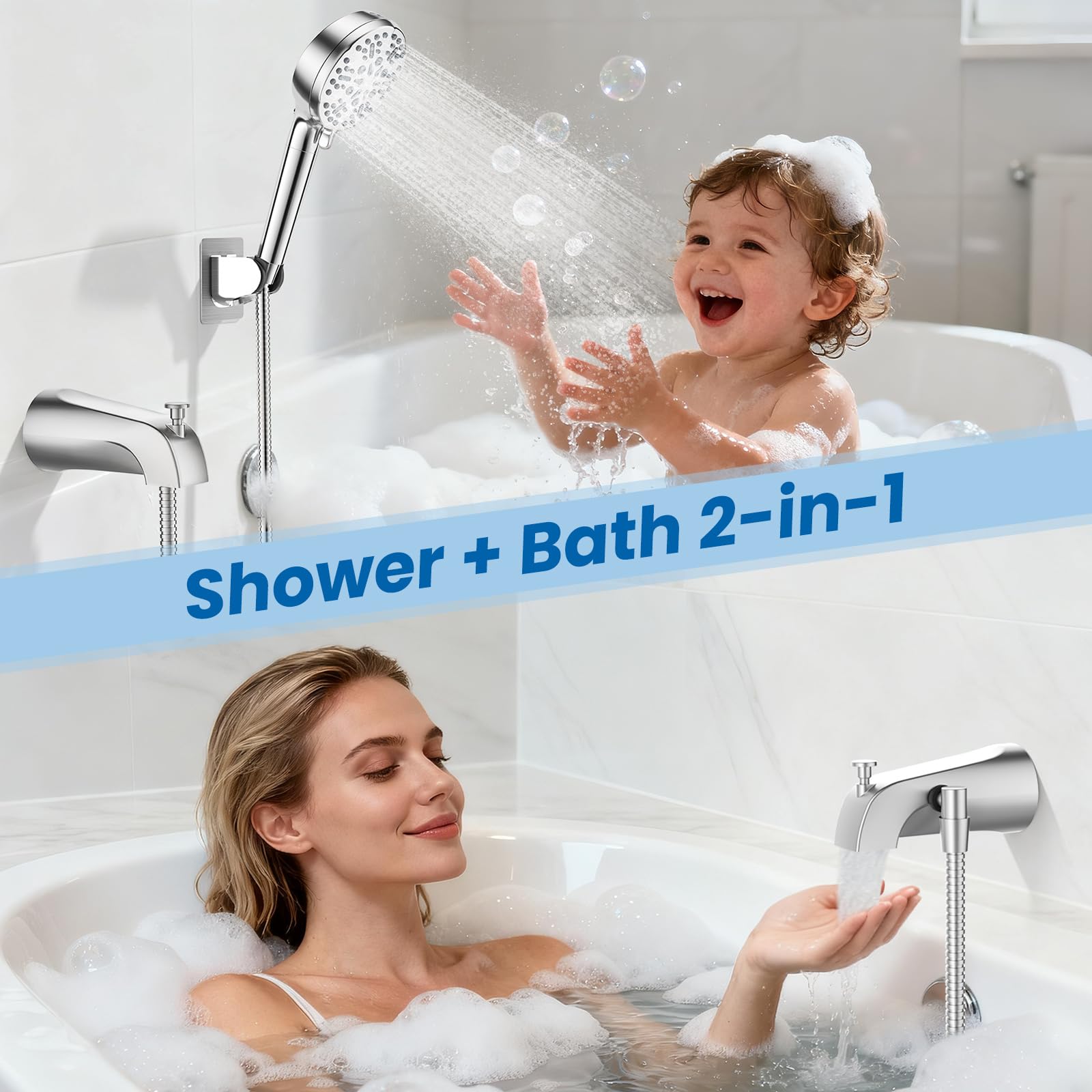 TEVIORA six spray modes handheld shower head in chrome offer versatile rinsing options