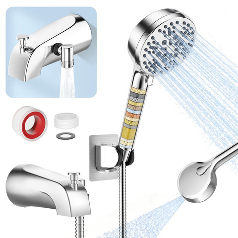 TEVIORA bathtub faucet with filtered handheld shower head in chrome delivers purified water for a gentler bath