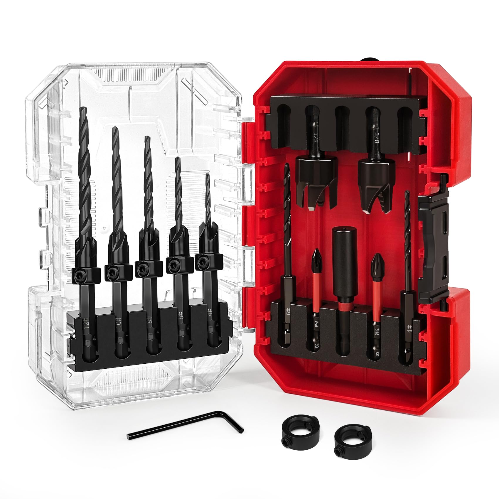 TEWORDA countersink kit in a compact storage case for quick-access woodworking