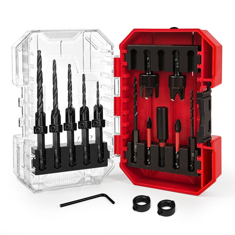 TEWORDA countersink kit in a compact storage case for quick-access woodworking