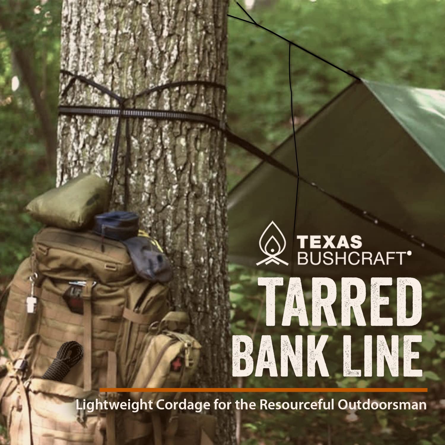 Texas Bushcraft tarred bank line twine closeup shows durable nylon twist
