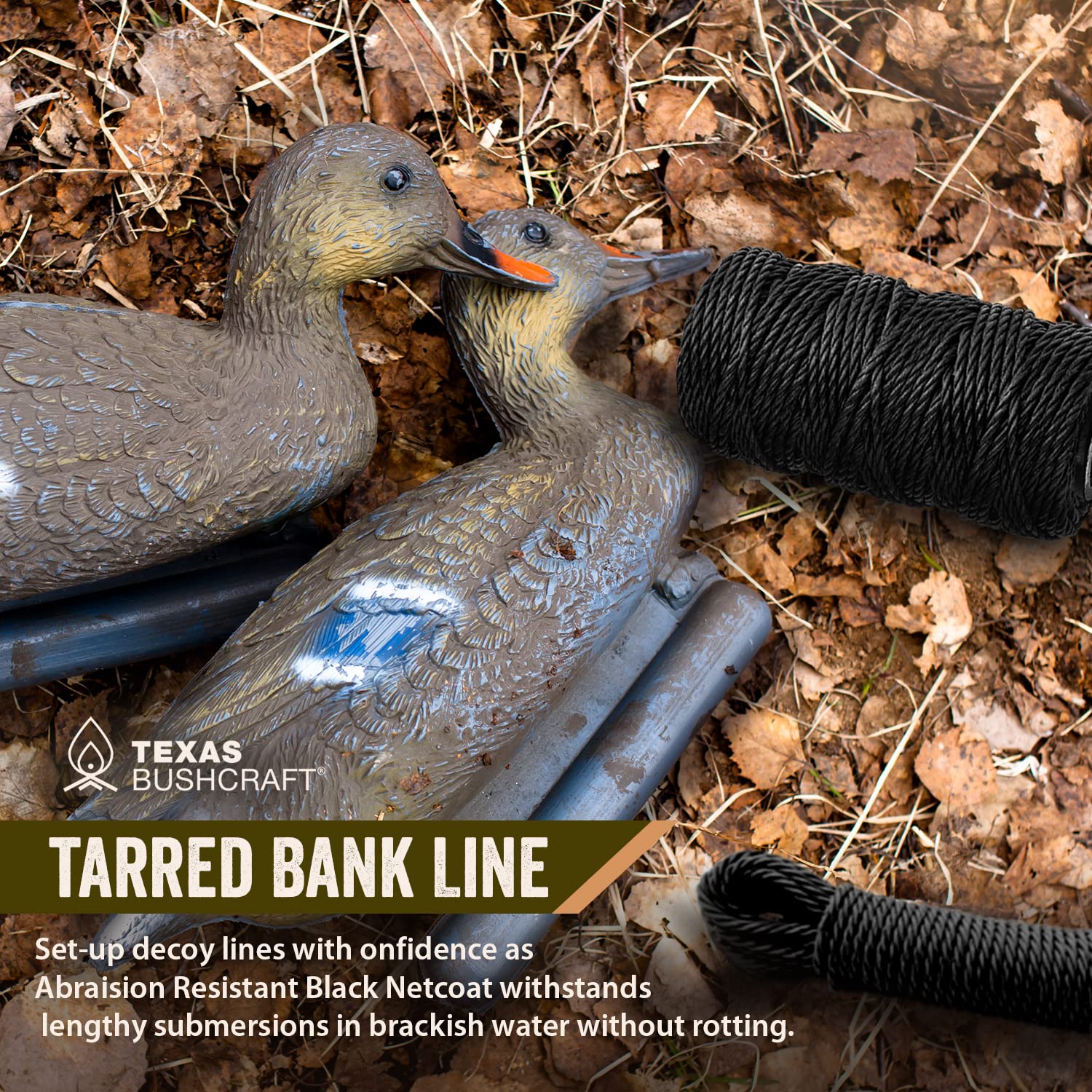 Texas Bushcraft tarred bank line twine knot-setup demonstrates secure lashing