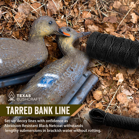 Texas Bushcraft tarred bank line twine knot-setup demonstrates secure lashing