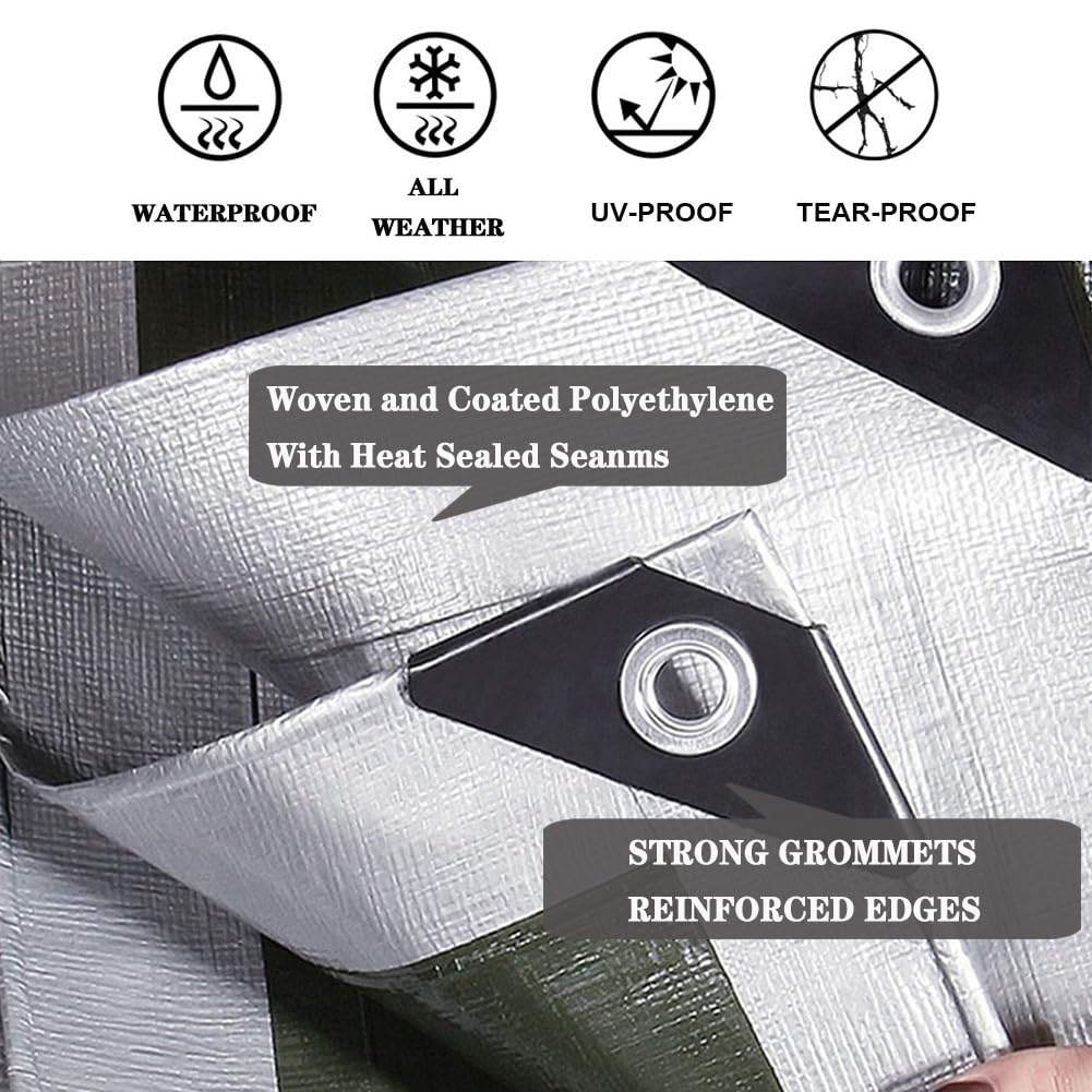 TEZONG 8x8 tarp with reinforced corners and grommets for secure tie-downs.