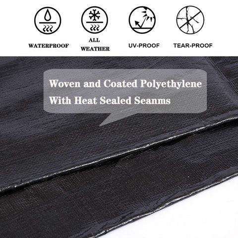 Close-up of reinforced grommets and corner protection for secure tying with cords.