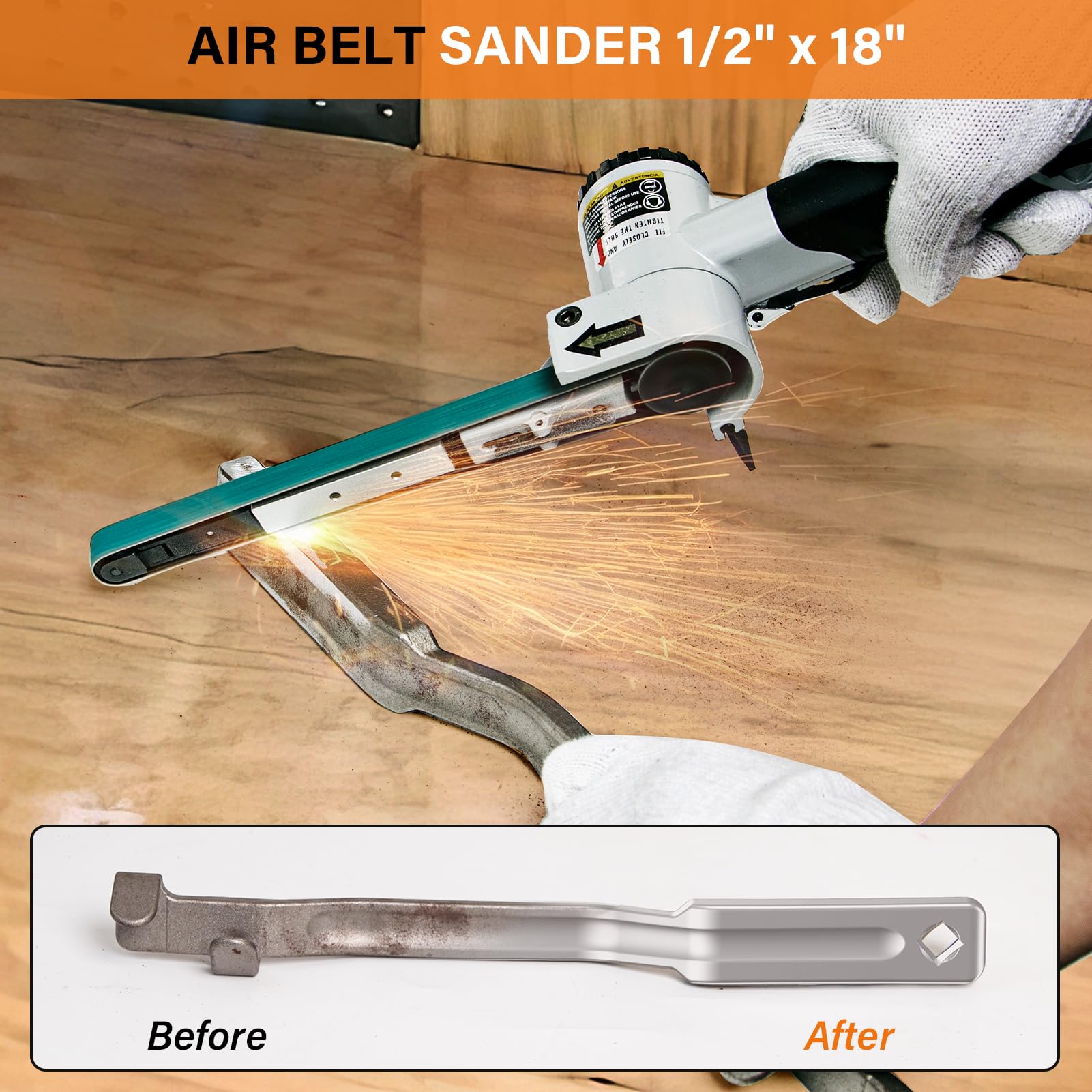 Tezoro sander side view demonstrates adjustable angle for versatile grinding