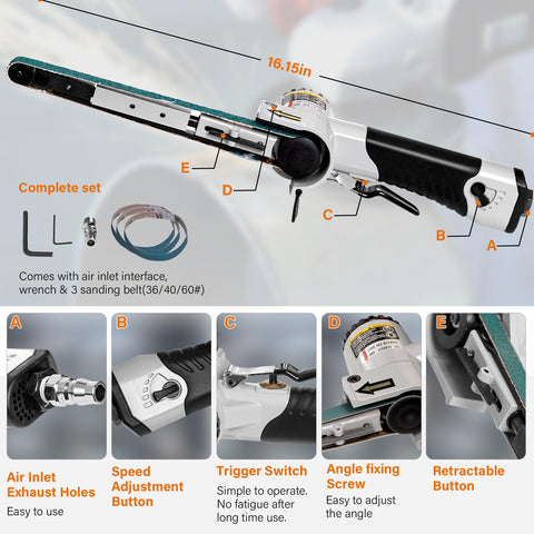 Tezoro belt sander top view highlights ergonomic grip for comfortable prolonged use