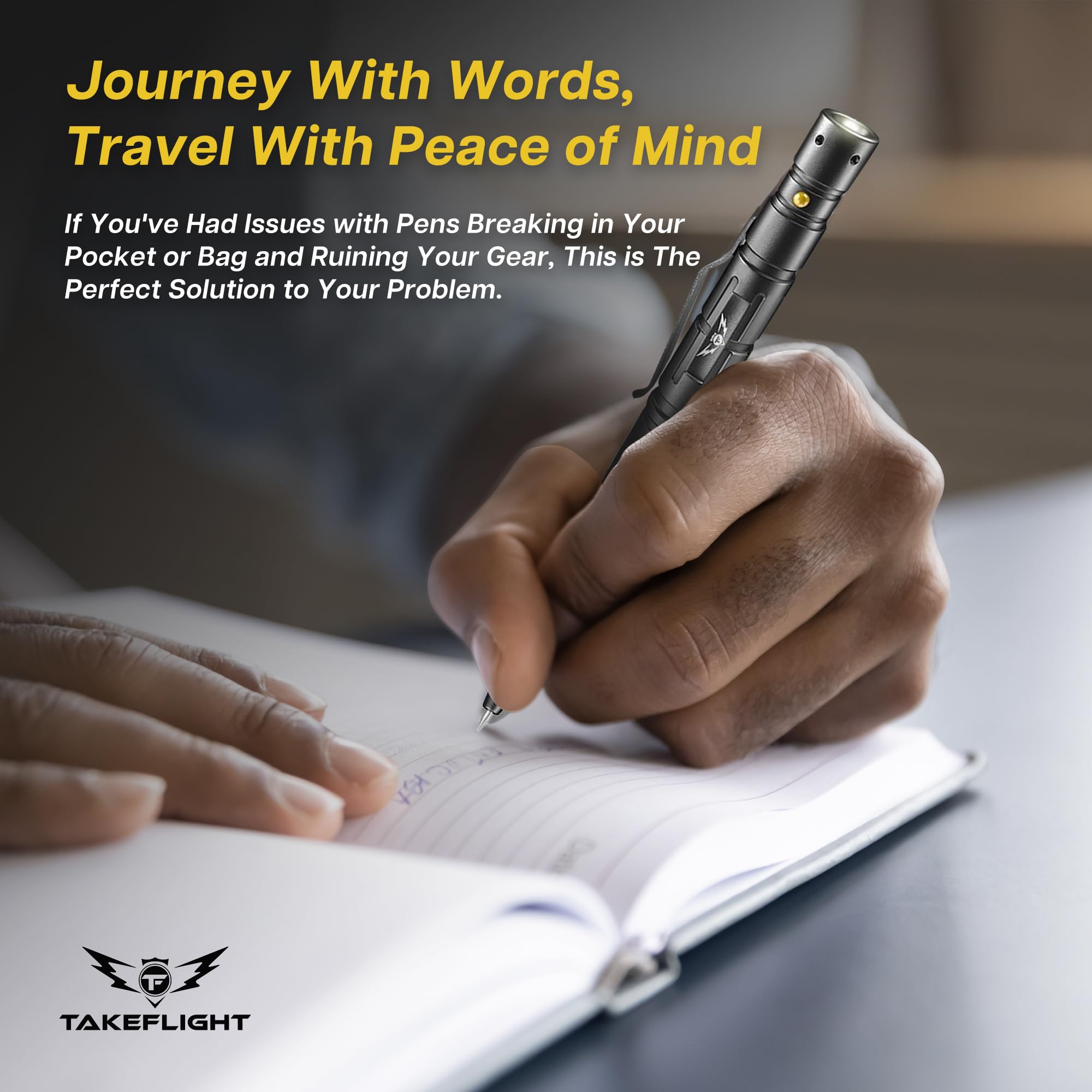 TF TAKEFLIGHT pocket clip keeps the pen securely within reach.