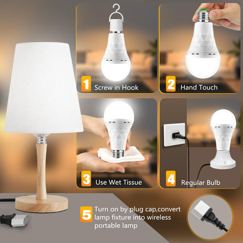 TFOI rechargeable emergency LED bulb installed in a living room setup for reliable brightness.