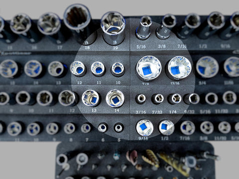 TG ToolGear 80-socket set neatly arranged for organized tool storage.