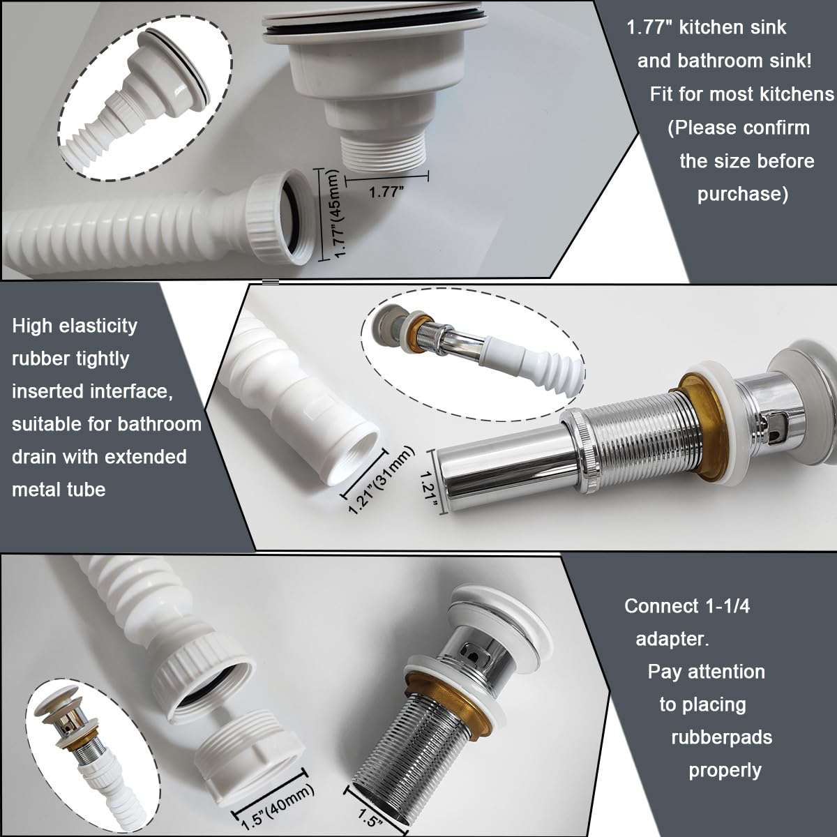 TGEOND adjustable drain pipe length extending from 350 mm to 900 mm.
