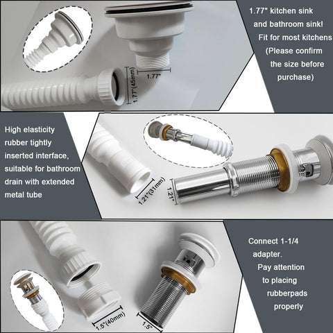 TGEOND adjustable drain pipe length extending from 350 mm to 900 mm.