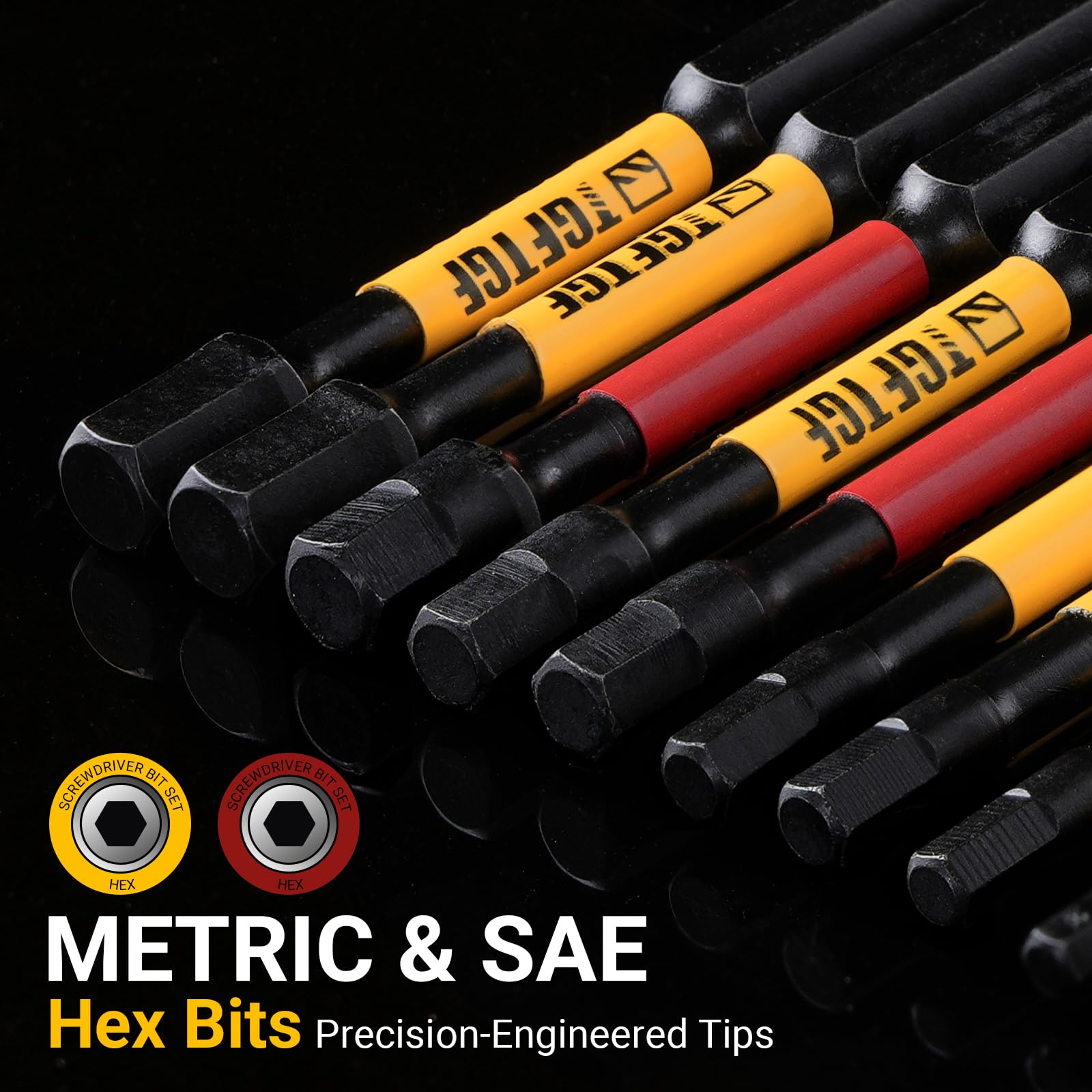 TGFTGF 1/4-inch hex shank fits impact drivers for heavy-duty tasks.