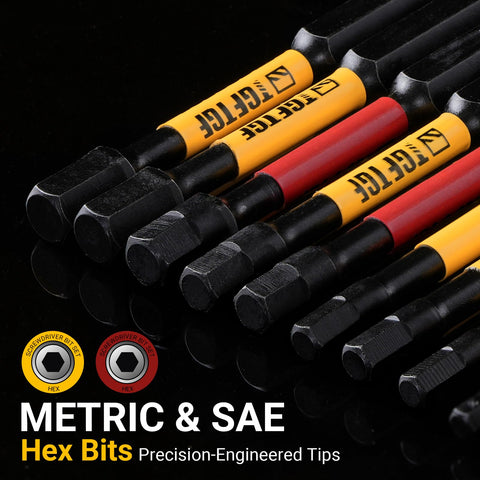 TGFTGF 1/4-inch hex shank fits impact drivers for heavy-duty tasks.