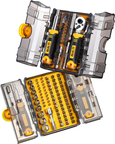 TGFTGF 78pcs ratcheting screwdriver set case open for quick home repairs.
