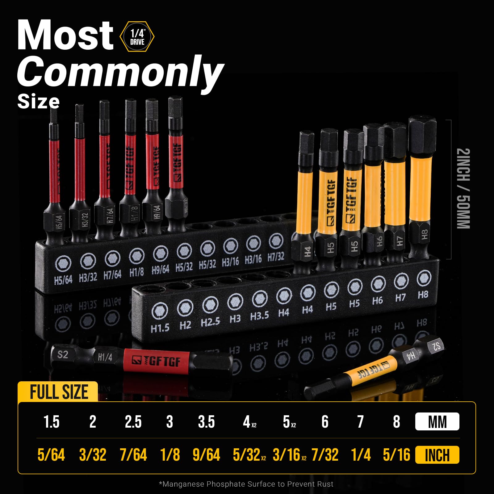 TGFTGF Impact hex-bit with red color-coded covers for quick SAE/metric selection.