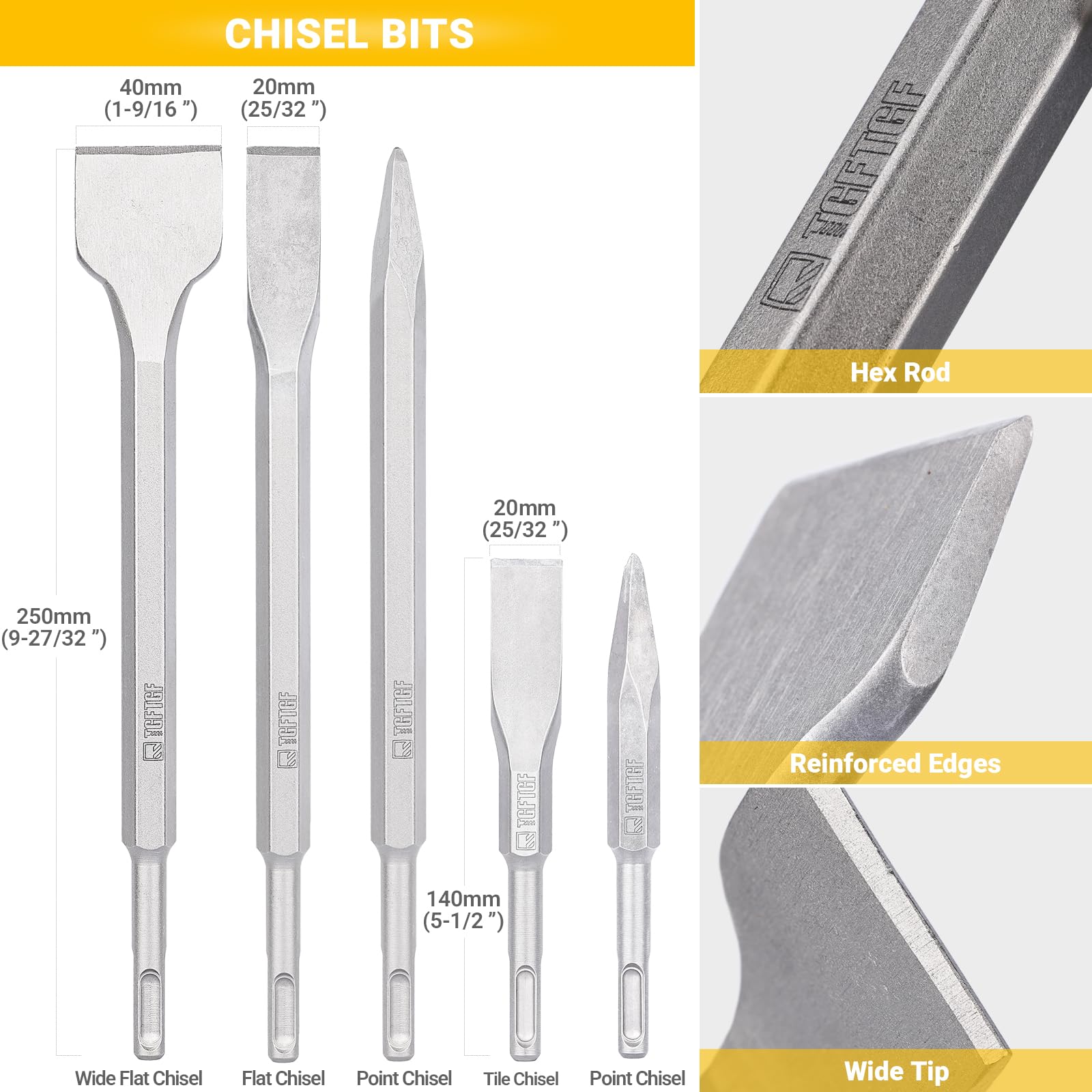 TGFTGF SDS Plus shank compatible bits for quick changes on DIY projects
